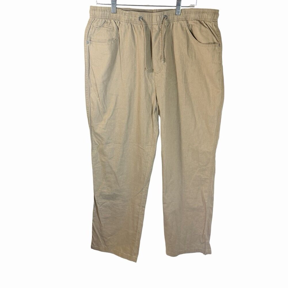 Cremieux Linen Blend Pants Mens 38 X 30 Beige Elastic Waist Casual Chino Beach